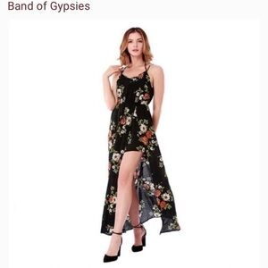 BAND of Gypsies Black Pink Floral Shorts With Attached Skirt Size Small
